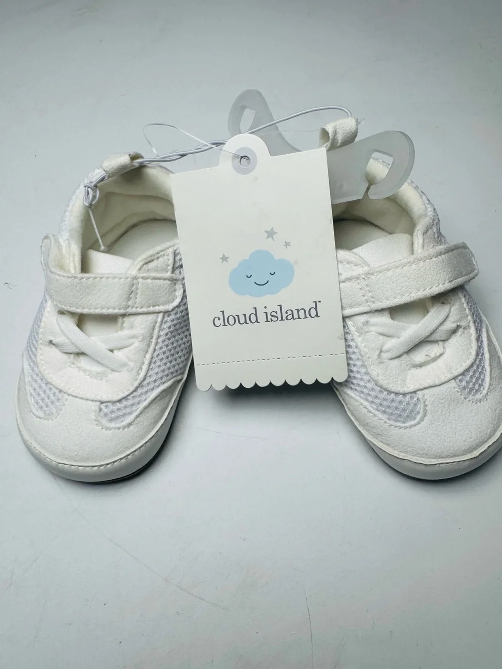 cloud island Cream and White Baby Sneakers with Hook-and-Loop Strap